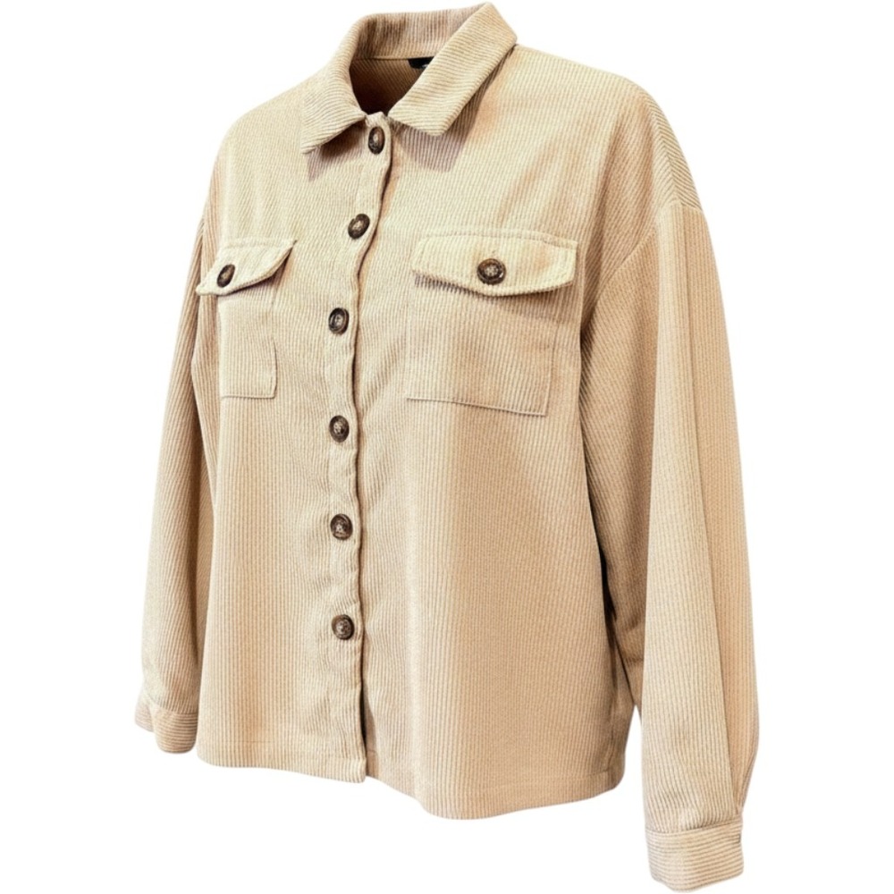 Tan Corduroy Button Up Shacket Shirt Jacket Medium Oversized Neutral Layer